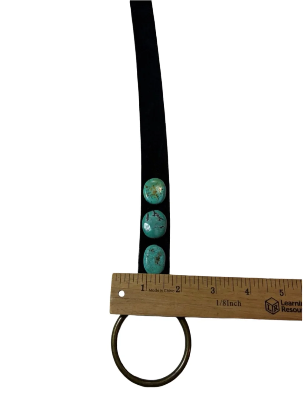 Vintage Streets Ahead Black Leather Turquoise O-Ring Wrap Belt M/L USA